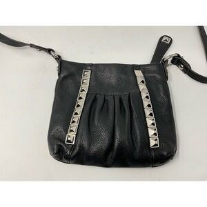 B. Makowsky Black Leather Inner Pocket Crossbody Strap Women's Shoulder Handbag